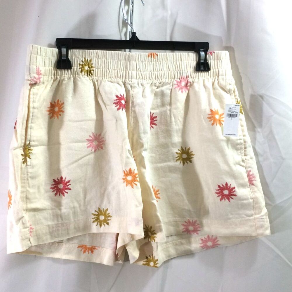 NEW Old Navy Linen Blend Floral Pull On Shorts Size Large Elastic Waist 2 Pocket - Picture 3 of 6